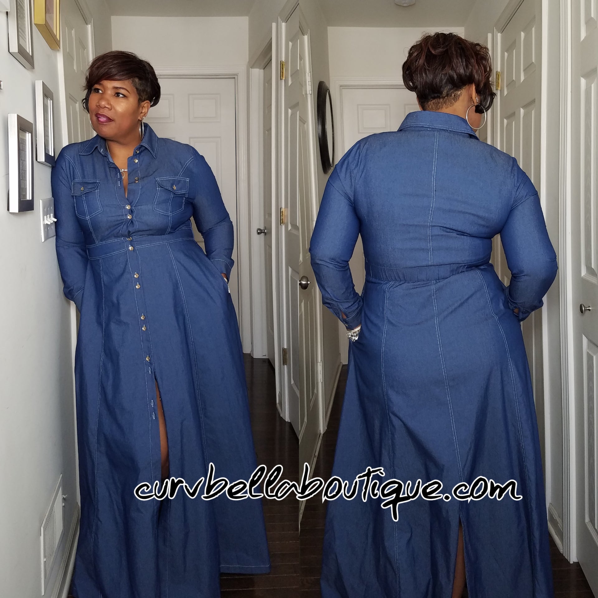 Buy pluss Women Women Navy Blue Solid Pure Cotton Maxi Denim Dress  (LDR9202-ENZYMEWASH-6XL) at Amazon.in
